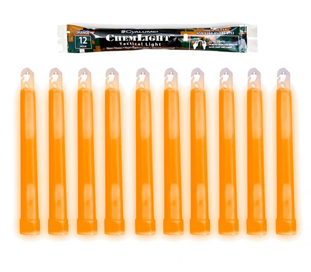 10 (TEN) - 12 Hour 6” Military ChemLight (15cm) Orange lightstick (Cyalume® Branded)