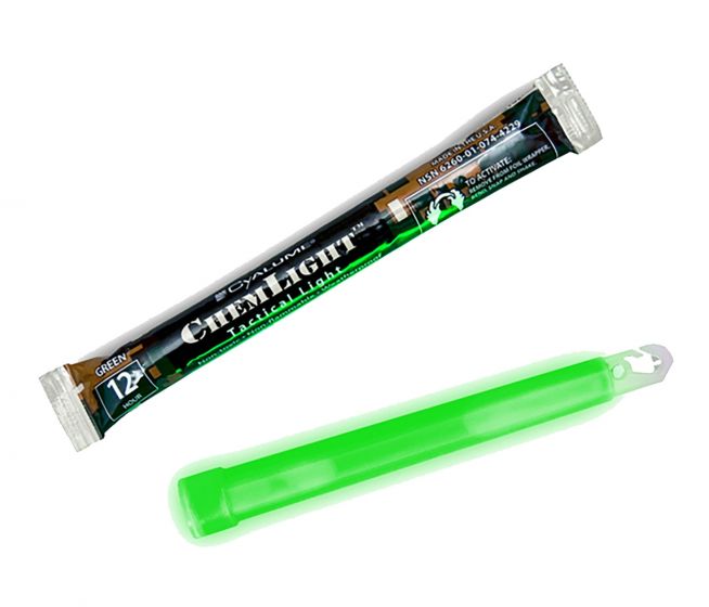 12 Hour 6” Military ChemLight (15cm) Green lightstick (Cyalume® Branded)